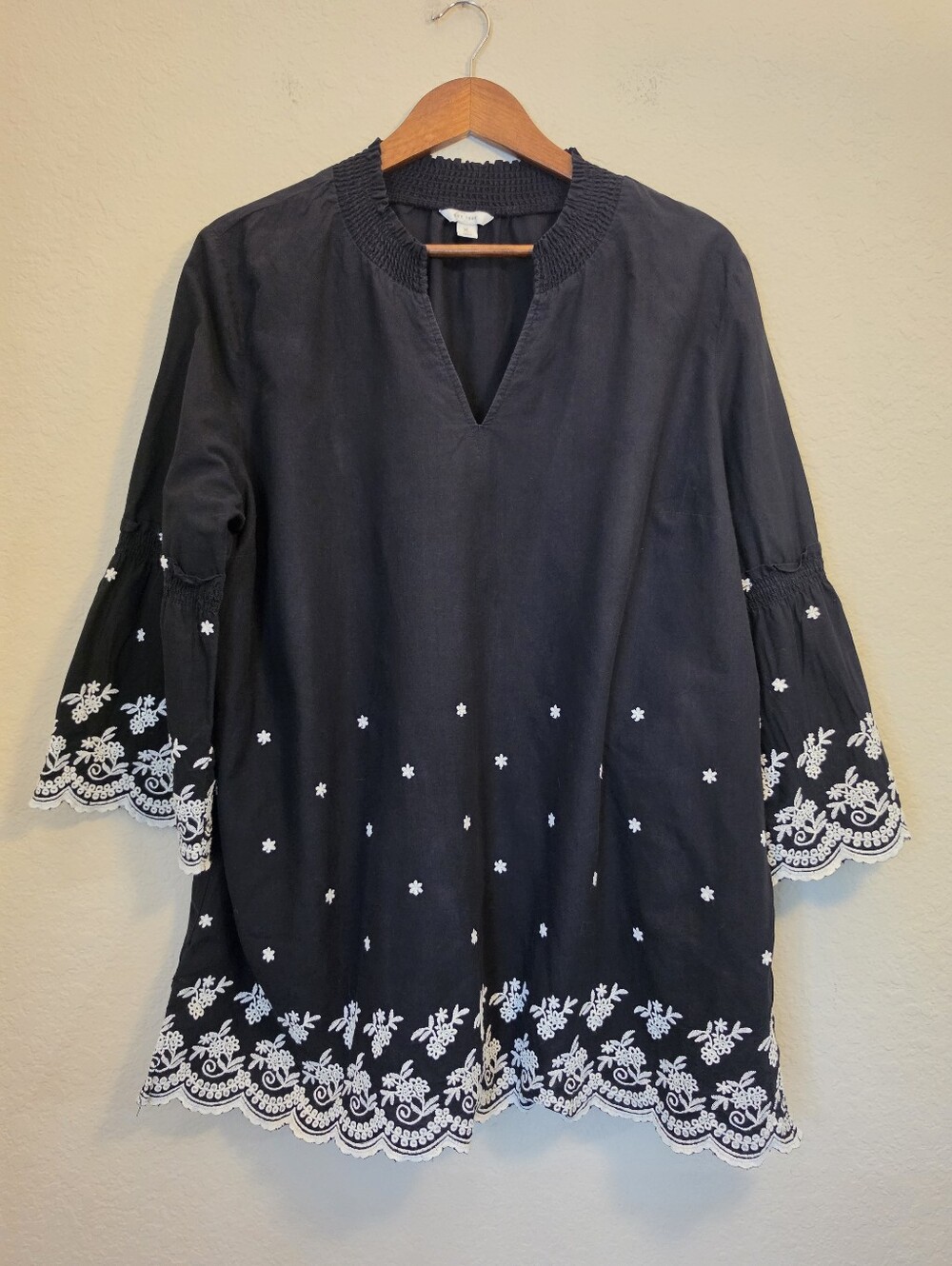 Cato Peasant Top Womens XL Black White Embroidered Floral Victorian Whimsigoth